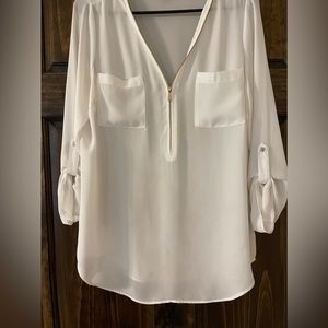 White Zipper Flowy Dress Top - Small - Blouse